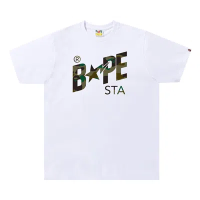 Pre-owned Bape Sta 1st Camo Logo Tee 'white/green'