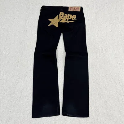 Pre-owned Bape Sta A Bathing Ape Logo Embroidered Denim Pants In Black
