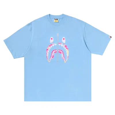 Pre-owned Bape Sta Camo Shark Face Relaxed Fit Tee 'sax' | Blue | Men's Size L