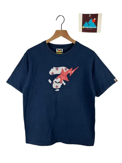 Pre-owned Bape Sta Face Logo Print T-shirt In Navy