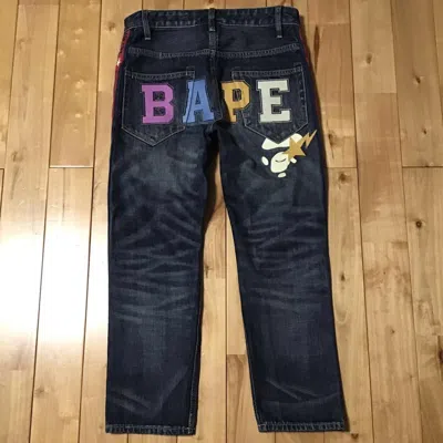 Pre-owned Bape Sta Logo Embroidery Slim Fit Denim Pants Ape ★size S In Indigo
