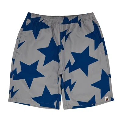 Pre-owned Bape Sta Pattern Beach Shorts 'grey/blue'
