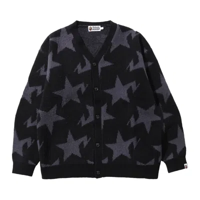 Pre-owned Bape Sta Pattern Relaxed Fit Knit Cardigan 'black' | Men's Size S