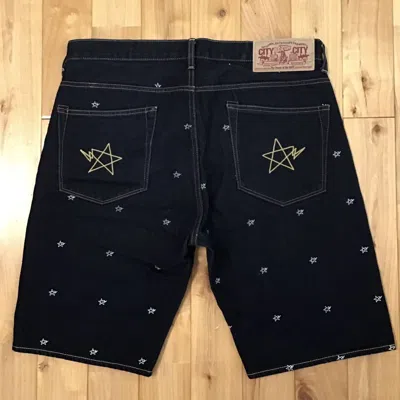 Pre-owned Bape Star Embroidery Denim Shorts  Sta Ape ★size L In Indigo