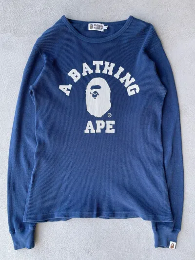 Pre-owned Bape Steal! 2010s  College Logo Thermal Shirt (m) In Blue