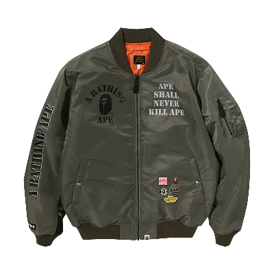Pre-owned Bape Stencil Loose Fit Ma-1 'olive Drab' In Green
