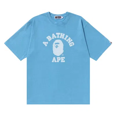 Pre-owned Bape Stone Wash College Relaxed Tee 'sax' In Blue