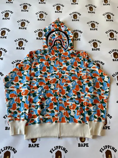 Pre-owned Bape Store Indonesia Camo Shark Full Zip Hoodie In Indonesia Store Camo