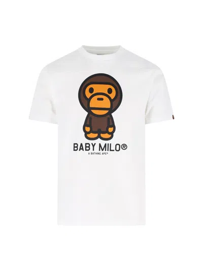 Bape Streetwear Logo Graphic T-shirt In 100% Cotton In White