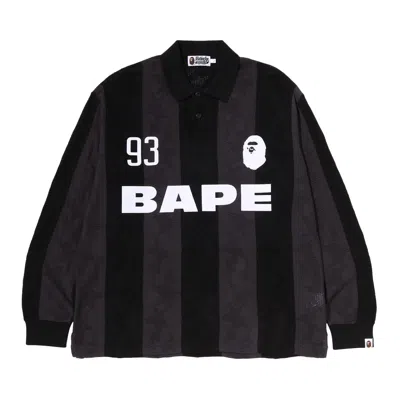 Pre-owned Bape Stripe Pattern Jacquard Multi Logo Relaxed Fit Long-sleeve Tee 'black' | Men's Size L
