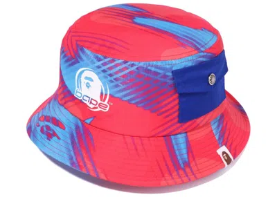 Pre-owned Bape Stroke Camo Pocket Bucket Hat In Red