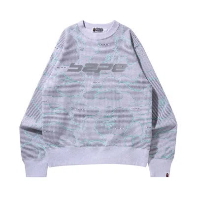 Pre-owned Bape Text Code Camo Crewneck 'grey'