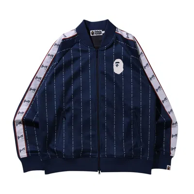 Pre-owned Bape Text Stripe Jersey Top 'navy' In Blue