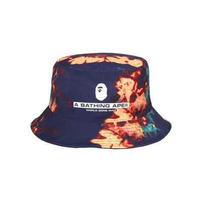 Pre-owned Bape Tie Dye Bucket Hat 'navy' In Blue