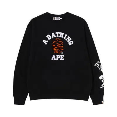 Pre-owned Bape Tiger Camo College Relaxed Fit Crewneck 'black' | Men's Size S