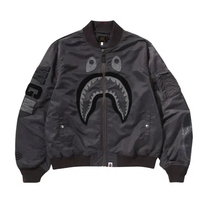 Pre-owned Bape Tonal Shark Ma-1 'charcoal' | Grey | Men's Size Xl In Gray