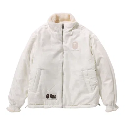Pre-owned Bape Tonal Solid Camo Sherpa Reversible Jacket 'ivory' In White