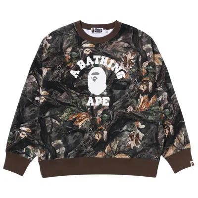 Pre-owned Bape Tree Edge Camo College Relaxed Fit Crewneck Sweatshirt #2 'brown' | Men's Size M