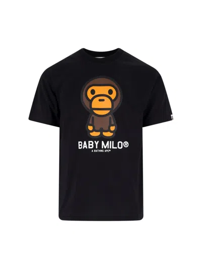 Bape T-shirt Logo Baby Milo In Black