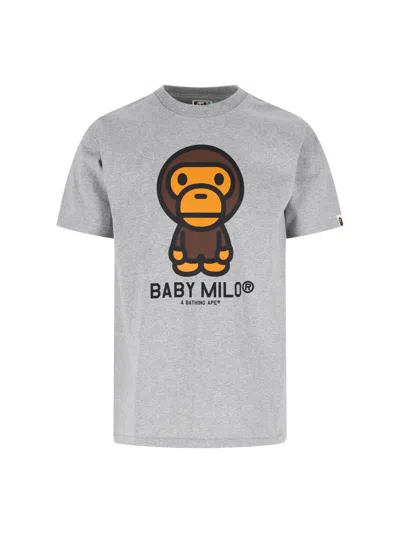 Bape T-shirt Logo Baby Milo In Gray