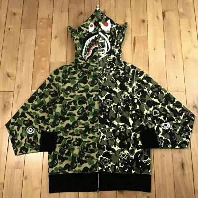 Pre-owned Bape × Unkle Abc Camo Shark Full Zip Hoodie A Bathing Ape In Green Camo