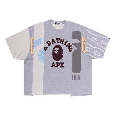 Pre-owned Bape Upcycled Multi Logo Cropped Fit Tee 'grey' | Men's Size S In Gray