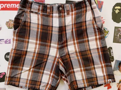 Pre-owned Bape Vintage  A Bathing Ape Plaid Shorts Brown / White