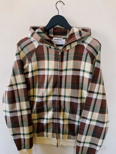Pre-owned Bape Vintage Y2k  A Bathing Ape Check Plaid Fullzip Hoodie In Brown/cream/green