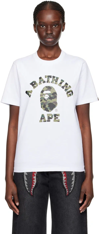 Bape White 1st Camo College T-shirt In White X Green