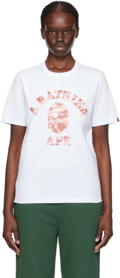 Bape White 1st Camo College T-shirt In White X Pink