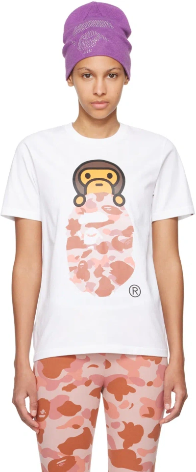 Bape White 1st Camo Milo On Ape Head T-shirt In White X Pink