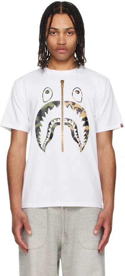 Bape White 1st Camo Separate Shark T-shirt In Wht-white