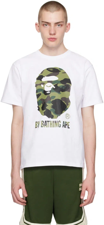 Bape White 1st Camo T-shirt In White X Green