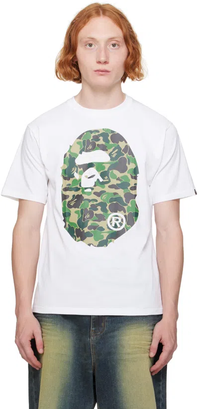 Bape White Abc Camo Big Ape Head T-shirt In White X Green