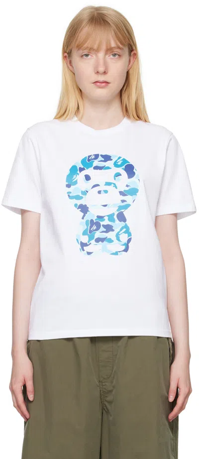 Bape White Abc Camo Big Baby Milo T-shirt In White X Blue