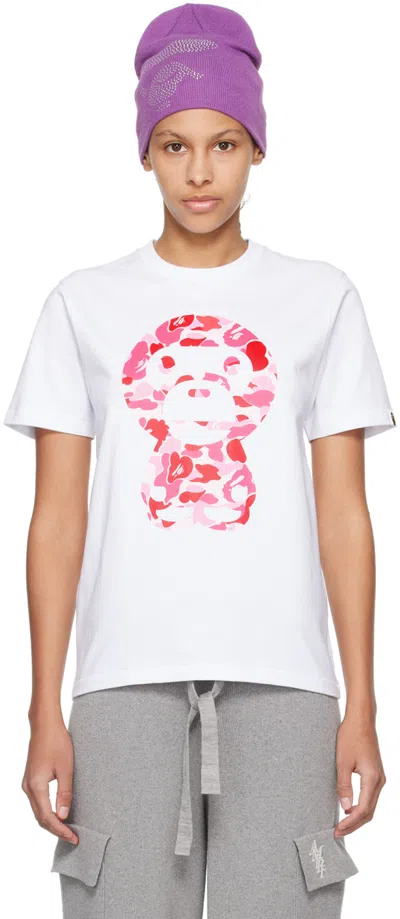 Bape White Abc Camo Big Baby Milo T-shirt In White X Pink