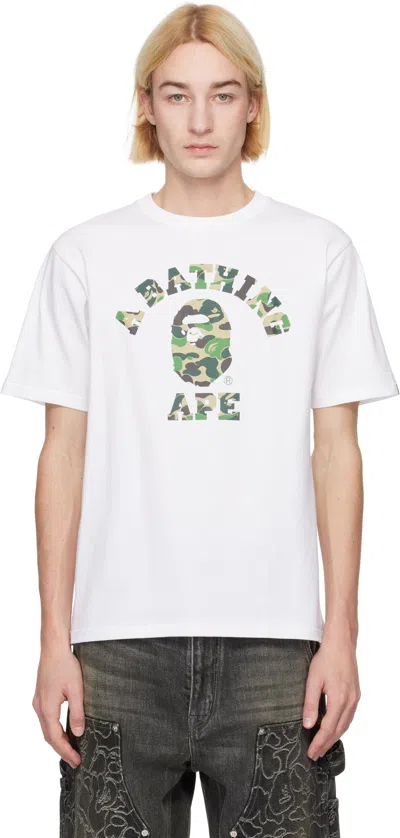 Bape White Abc Camo College T-shirt In White X Green