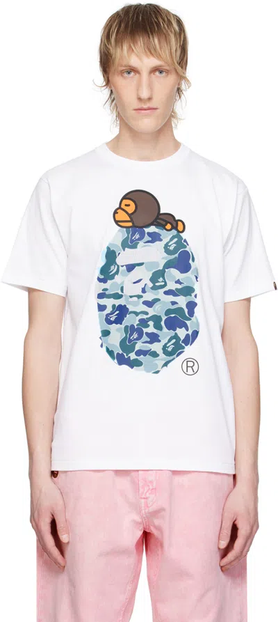 Bape White Abc Camo Milo On Big Ape T-shirt In White X Blue