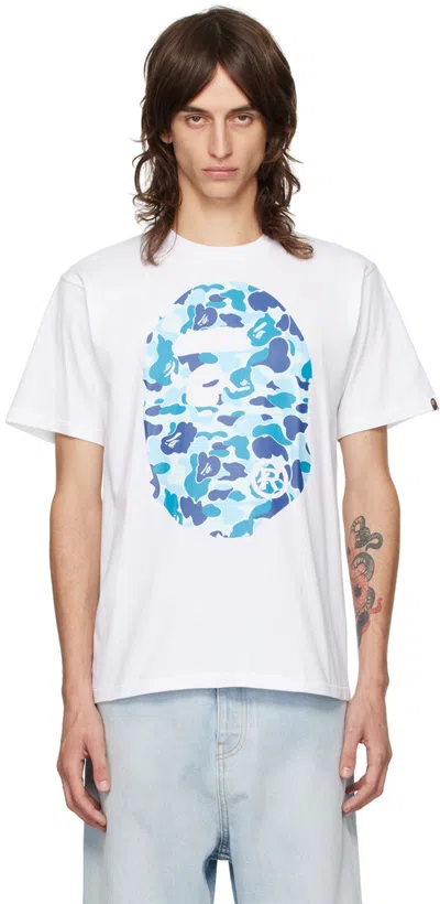 Bape White & Blue Abc Camo Big Ape T-shirt In White X Blue