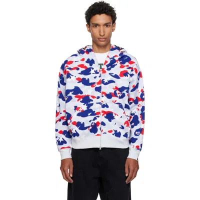 Bape White & Blue Sta Strike Camo Shark Full Zip Hoodie