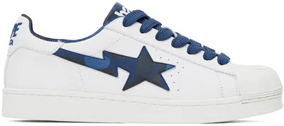 Bape White & Navy Skull Sta Sneakers