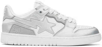 Bape White & Silver Sk8 Sta #4 Sneakers