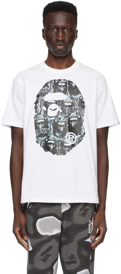 Bape White Ape Head Graffiti Big Ape T-shirt In White X Black
