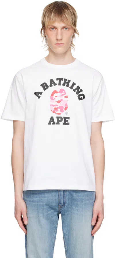 Bape White Camo College T-shirt In White X Pink