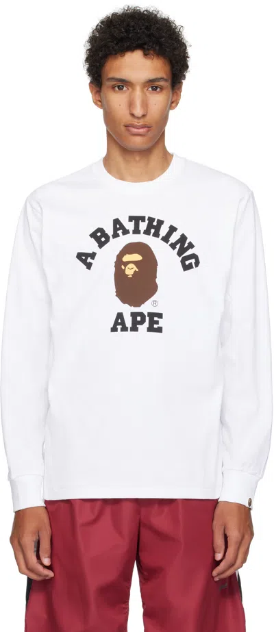 Bape White College Ls T-shirt