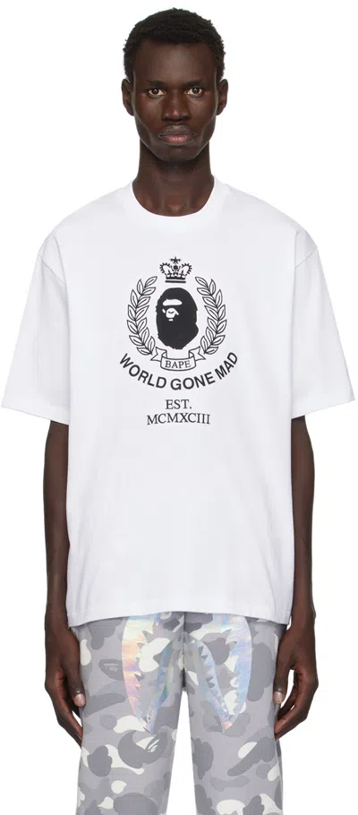 Bape White Crest College Logo Relaxed Fit T-shirt