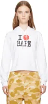 Bape White 'i Love ' Pullover Hoodie In White