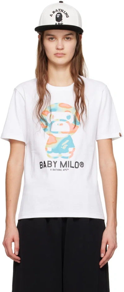 Bape White Liquid Camo Baby Milo T-shirt In White X Green