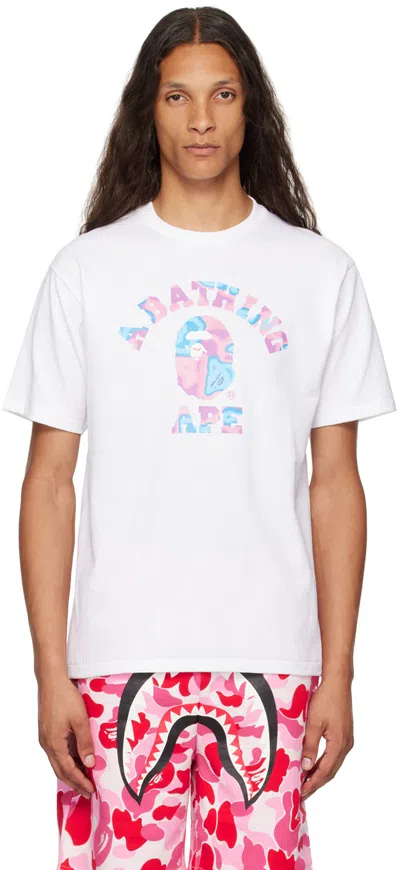 Bape White Liquid Camo College T-shirt In White X Pink