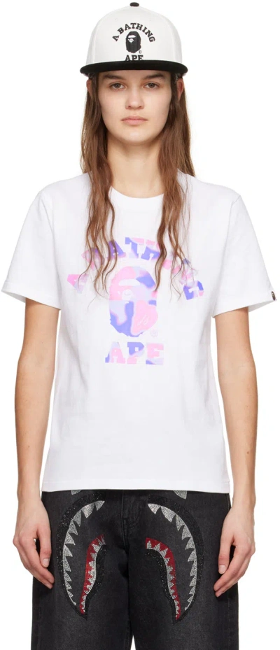 Bape White Liquid Camo College T-shirt In White X Purple
